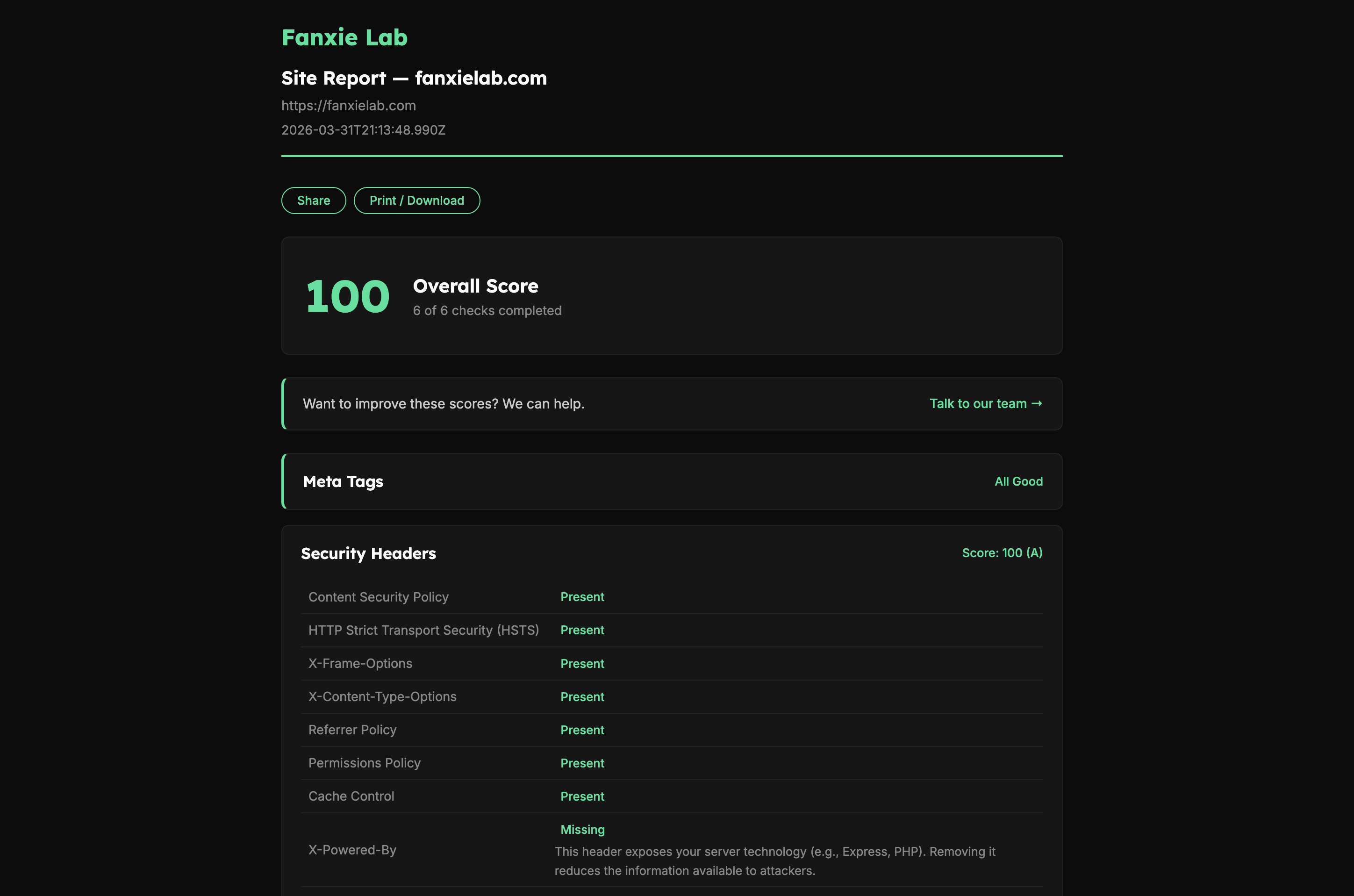Internal extensive check endpoint